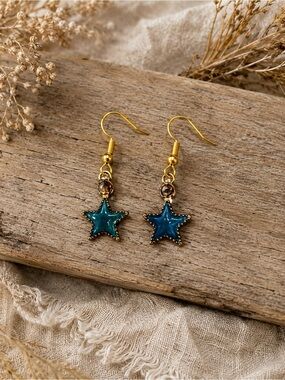 Blue‎ Stars Enamel Dangle Earrings
